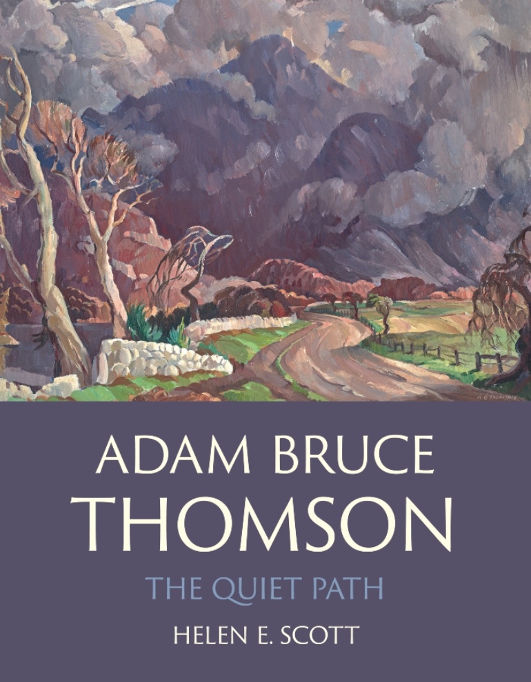 Book cover with a painting by Adam Bruce Thomson shows a peaceful path surrounded by nature.