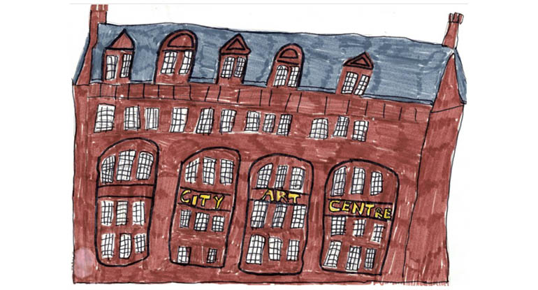 A drawing of the City Art Centre by Liza