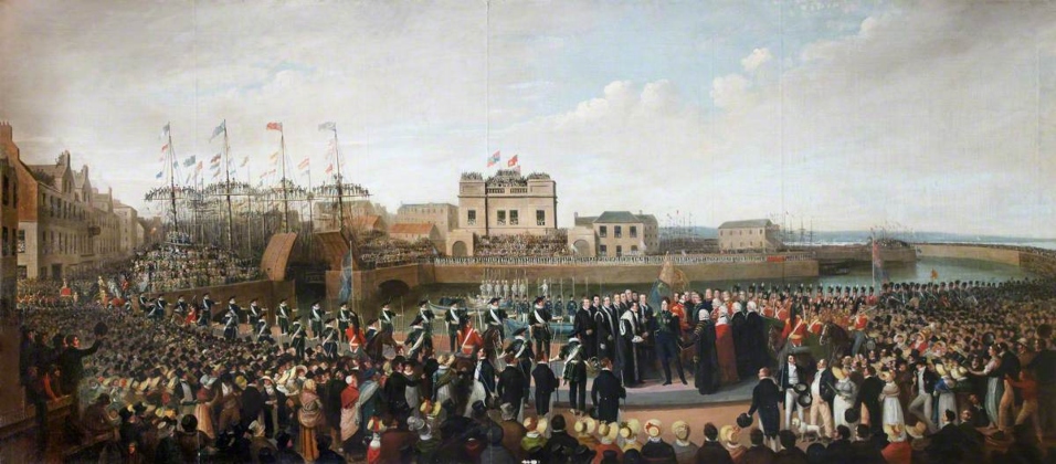 Crowds of people gather as George IV lands in Leith, Edinburgh in 1822