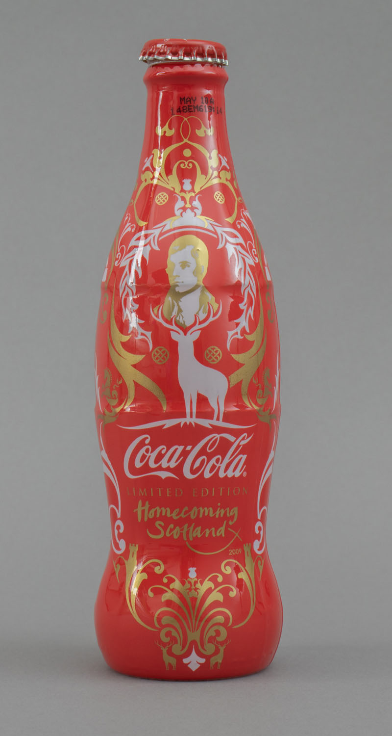 Coca Cola bottle with portrait of Robert Burns