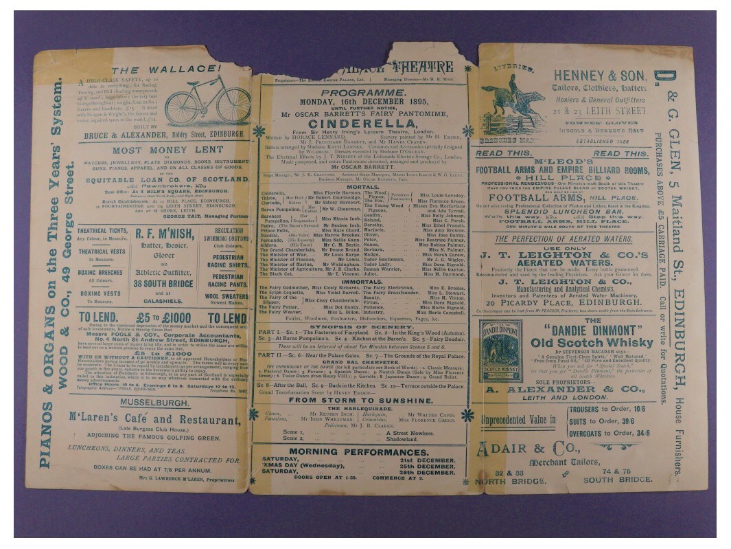 Cinderella playbill contents, 1895 ©City of Edinburgh Council Museums & Galleries; Museum of Edinburgh