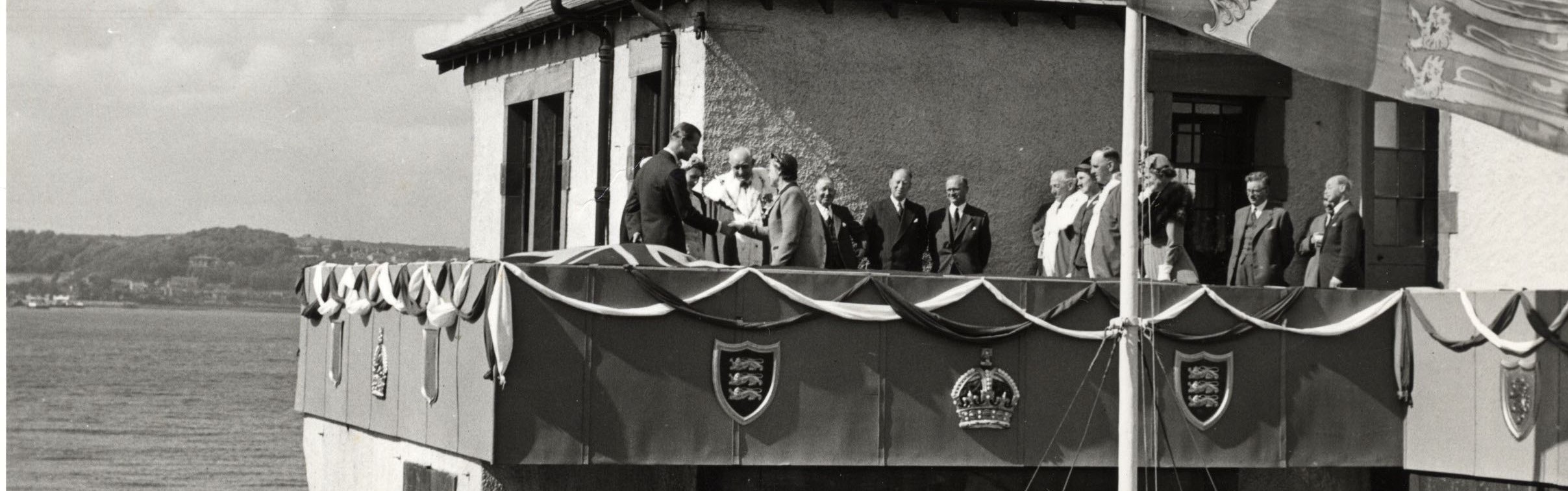 HM Queen Elizabeth and Prince Philip with the Provost of South Queensferry, 1953 on the Burgh Chambers – where Queensferry Museum is now located. Image © City of Edinburgh Museums & Galleries