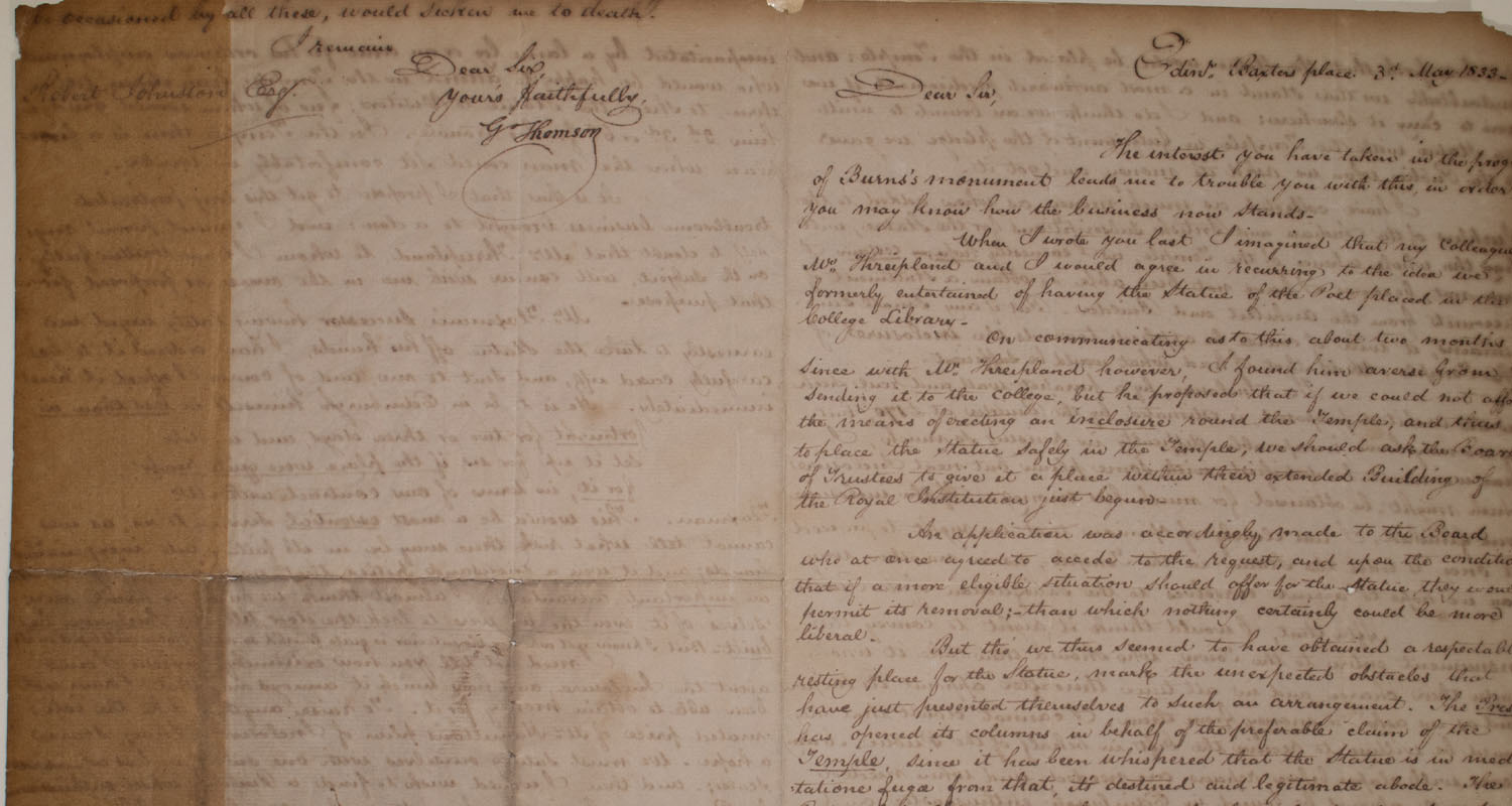 Letter by George Thomson about the Burns Monument