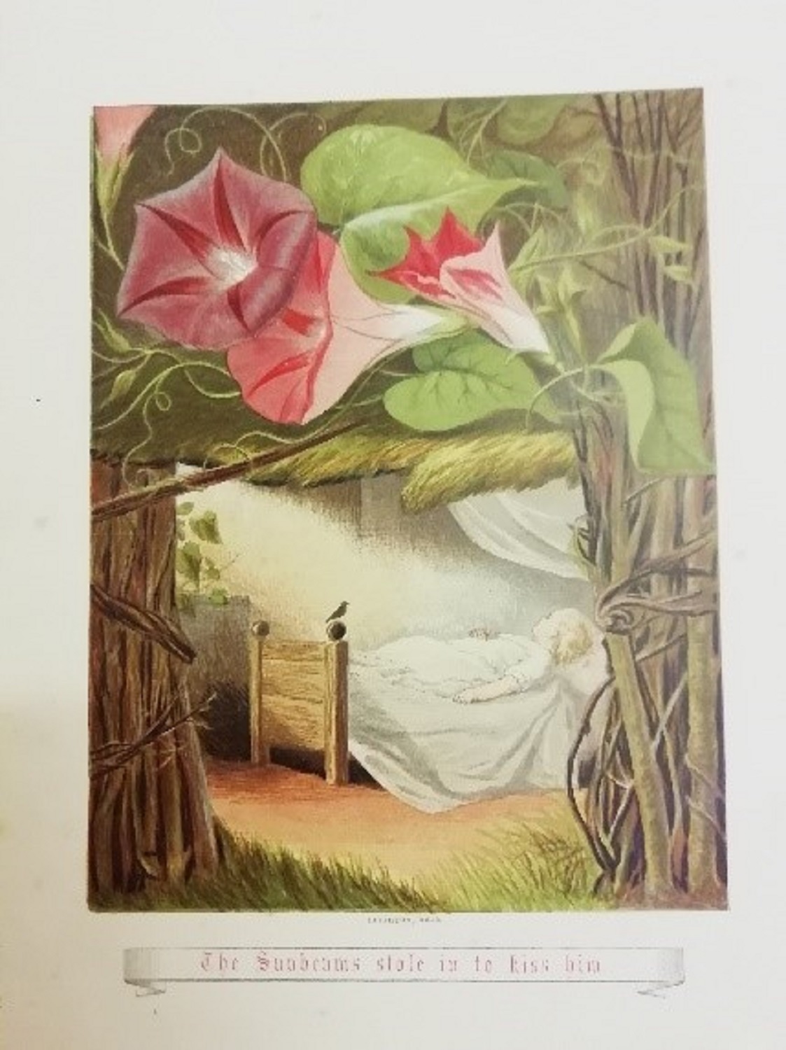 Image of flowers and bed from 'The Story Without End', Museum of Childhood