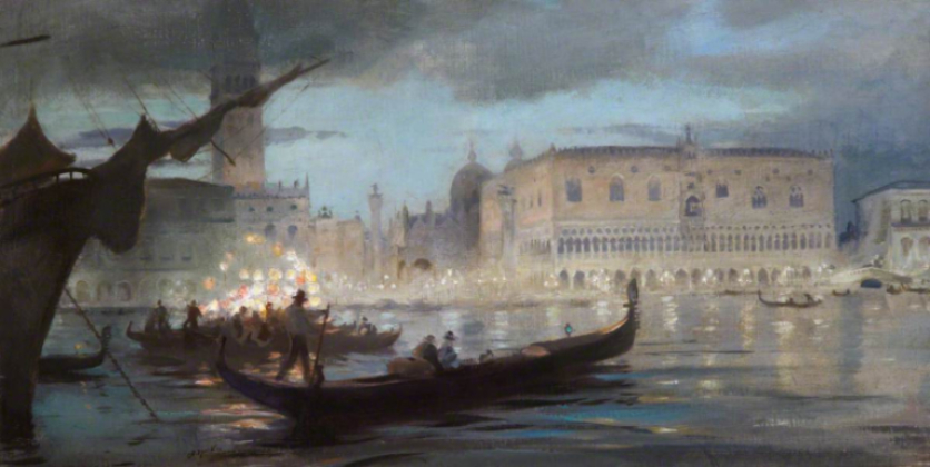 A Venetian canal scene at night by artist Charles Hodge Mackie
