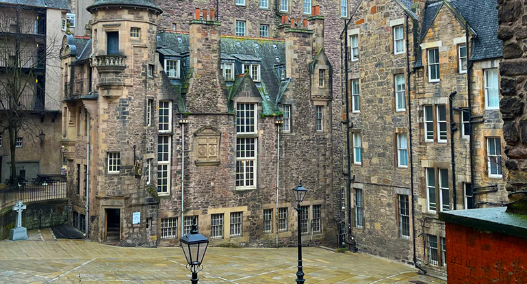 Makars' Court and The Writers' Museum in the background which is housed in a 400 year old building.