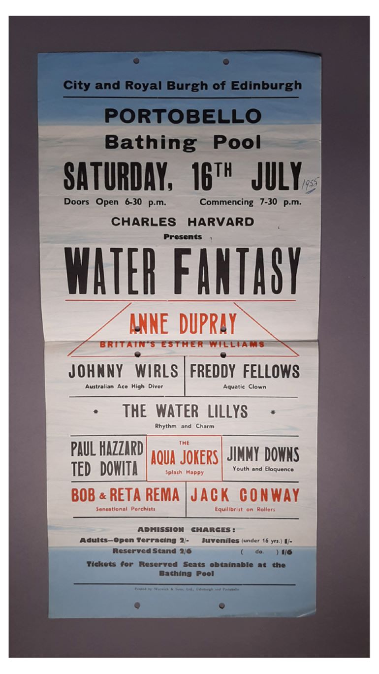 Poster for a 'Water Fantasy' event at Portobello bathing pool