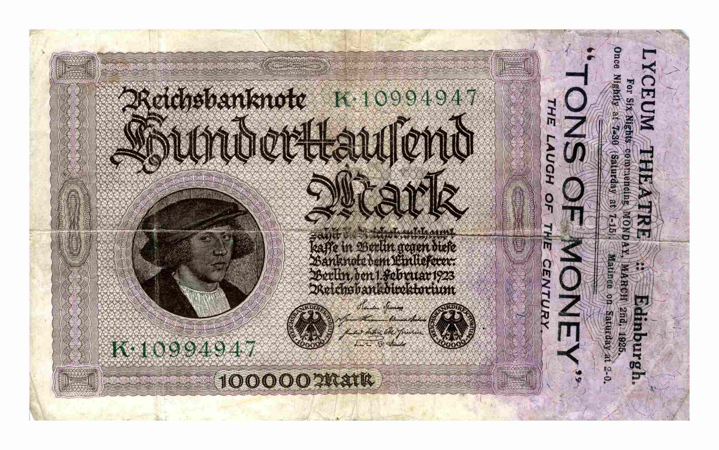Reichsbanknote and playbill, 1923 ©City of Edinburgh Council Museums & Galleries; Museum of Edinburgh