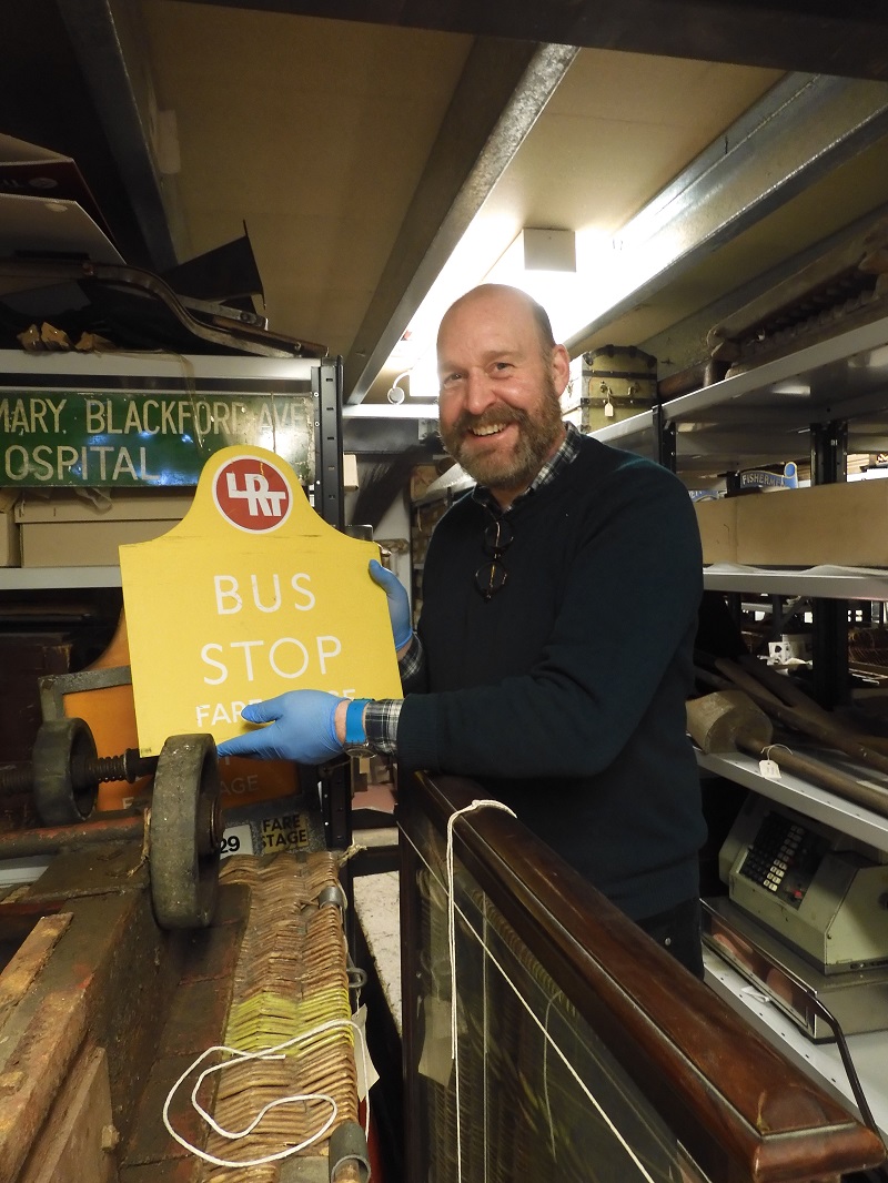 Russell at the Collections Centre with transport items