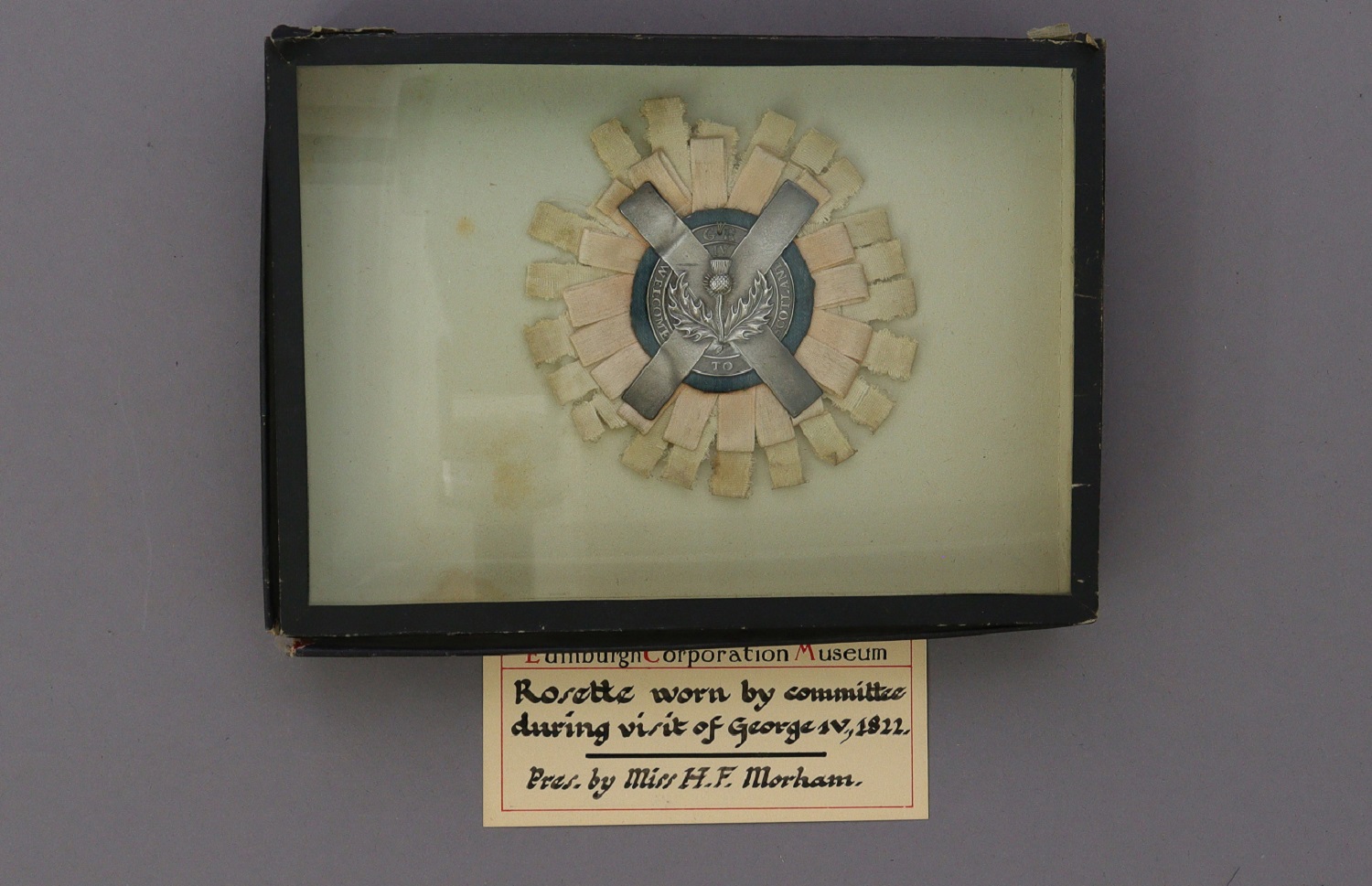 Rosette with its original museum label and display box