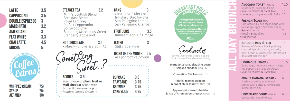 Menu for Mimi's Bakehouse