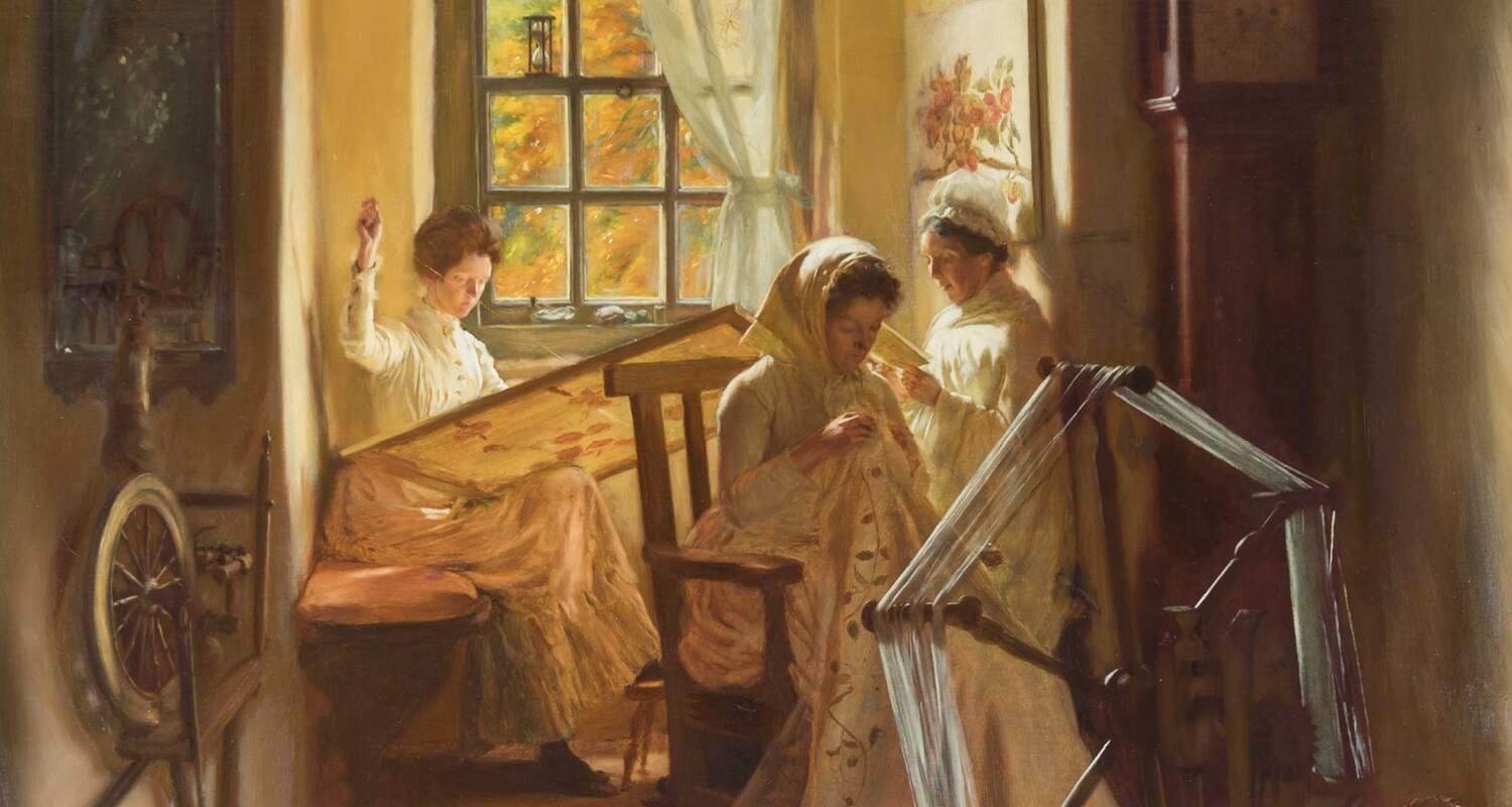 Ladies sewing in a room in Kellie Castle