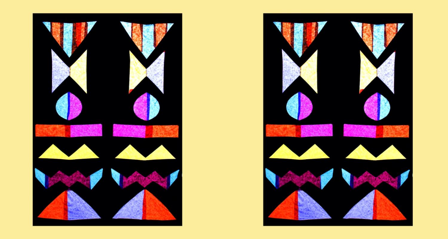 Colour stained glass window effect on a yellow background