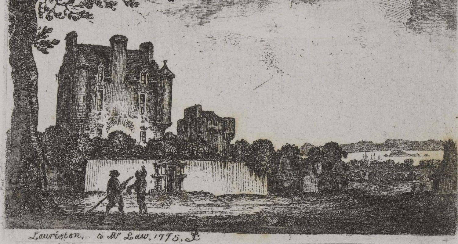 HIstorical Etching of Lauriston Castle in Edinburgh