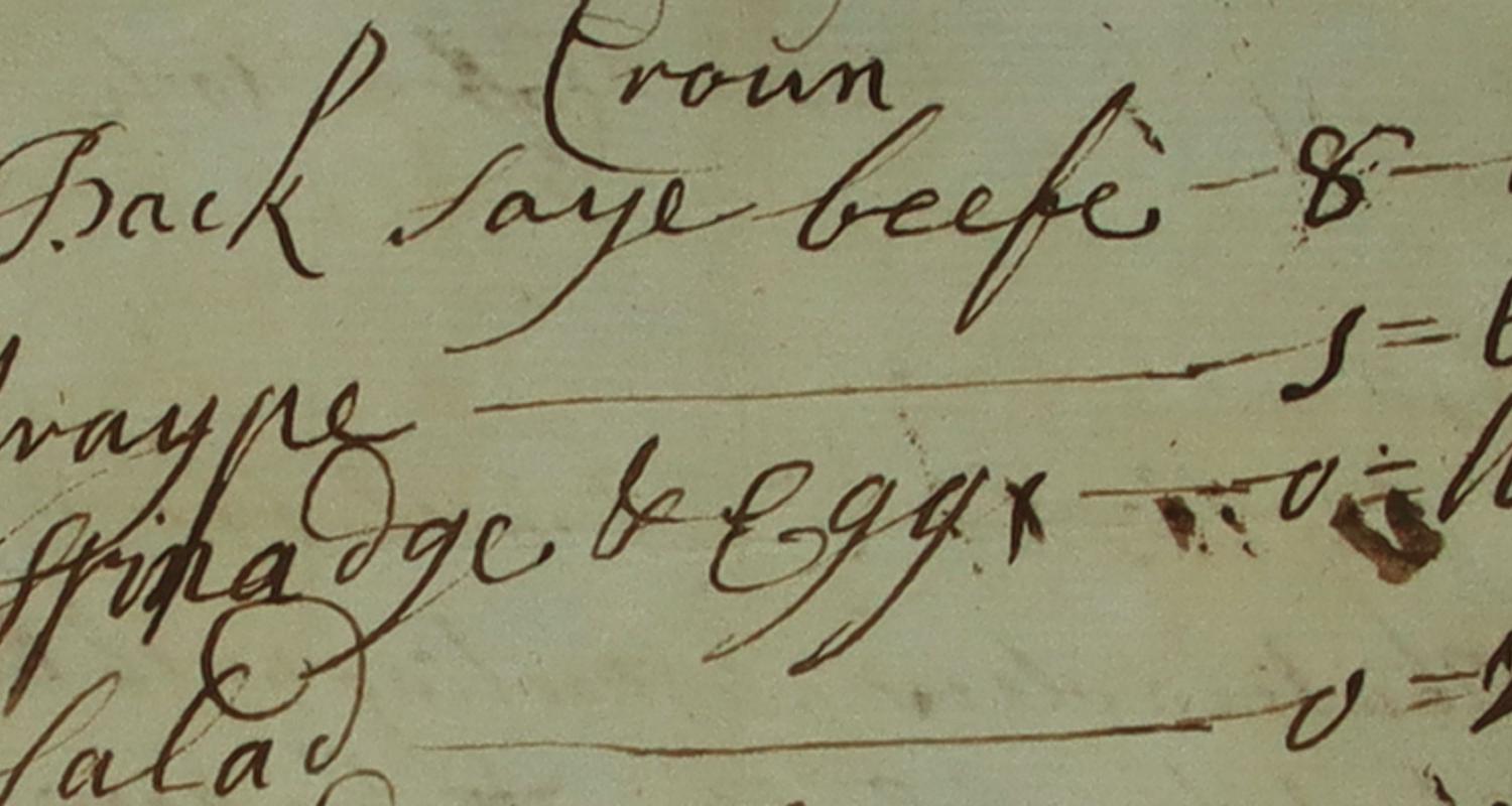 Handwritten text on an 18th century tavern bill