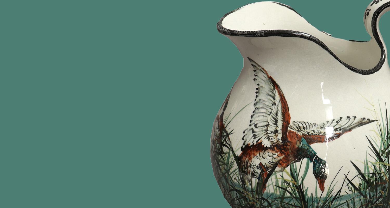 detail of a ceramic jug by Robert Heron pottery in Kirkcaldy with illustration of duck at Collections Centre