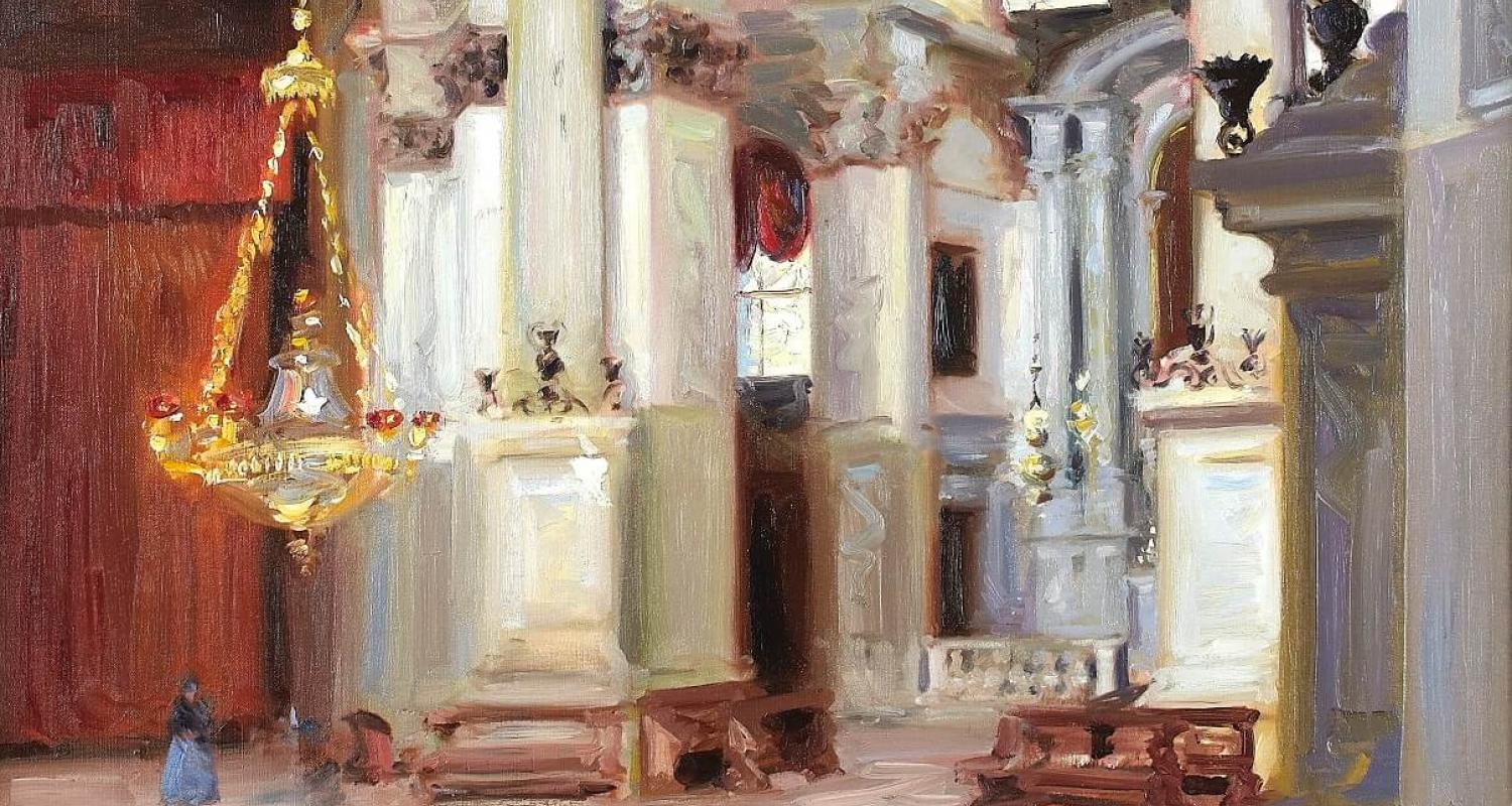 F.C.B. Cadell, Interior – Santa Maria della Salute, Venice, 1911. On loan from a private collection.