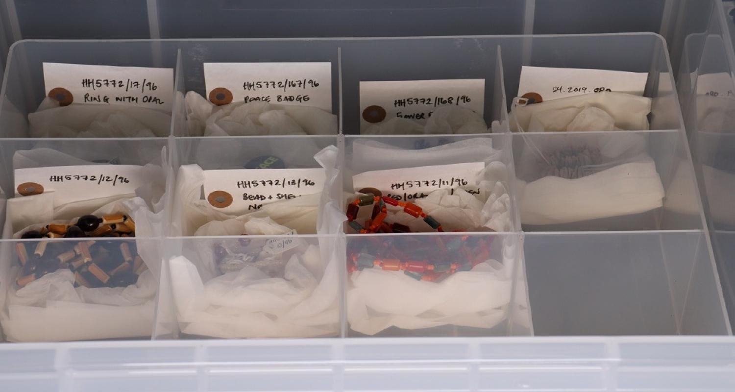 A set of 1960s jewellery and accessories packed for long-term conservation and ease of access © City of Edinburgh Council Museums & Galleries; Museum Collections Centre