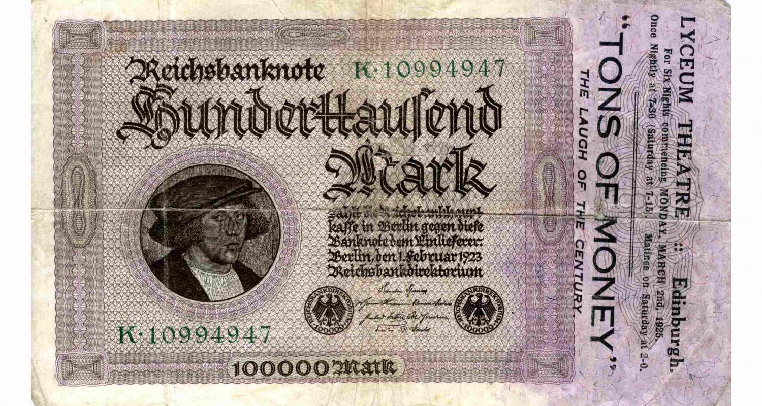 Reichsbanknote and playbill, 1923 ©City of Edinburgh Council Museums & Galleries; Museum of Edinburgh