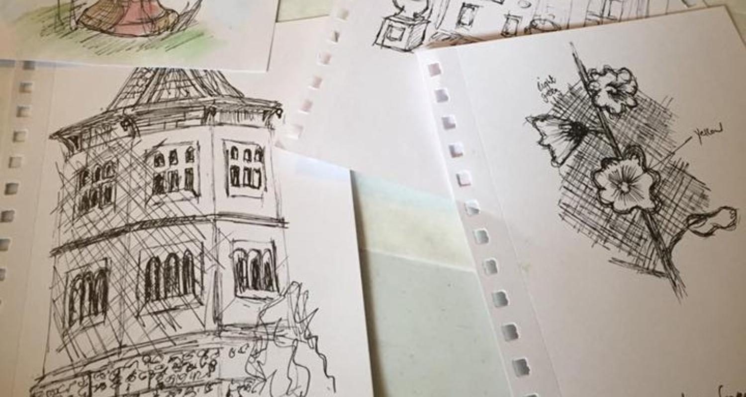 collection of linear drawings of Lauriston Castle in Edinburgh