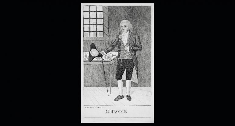 Print of Deacon Brodie - Dr. Jekyll and Mr. Hyde Respected tradesman by day and thief by night, William Brodie, commonly known by the honorific Deacon Brodie, is one of Edinburgh’s most enduring legends