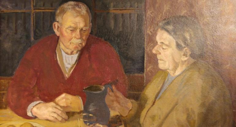 Painting by Donald Smith of his parents sitting side by side