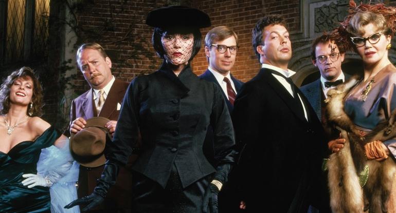 A publicity shot of the cast of Clue in costume