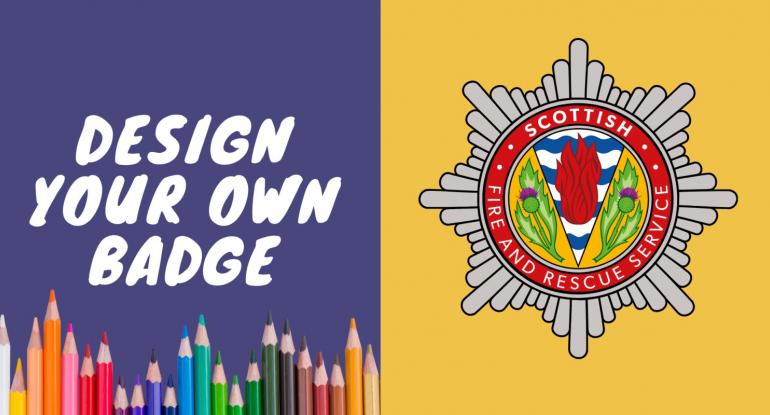 Coloured pencils and an image of the SFRS badge