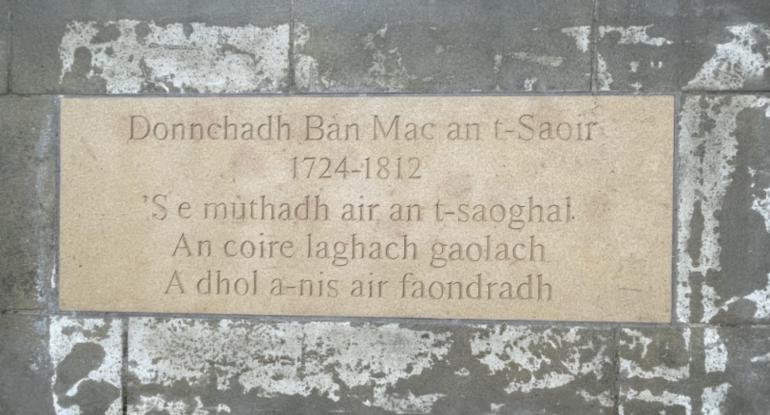 Inscribed flagstone for Gaelic writer Donnchadh Bàn Mac an t-Saoir (anglicised as Duncan Ban Macintyre).