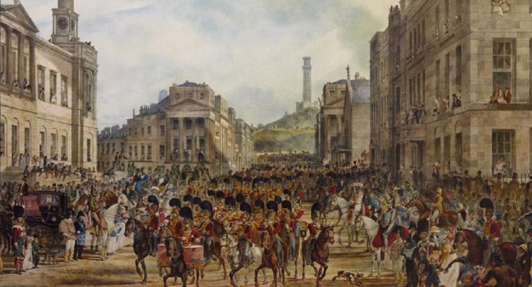 oil painting "The Procession of King George IV entering Princes Street, Edinburgh, August, 1822", by William Turner