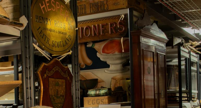 Items from Leith in racking in the museum store