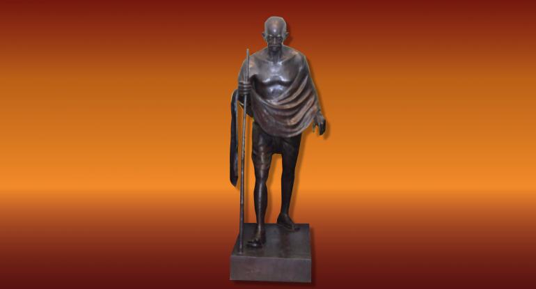 Photograph of a statue depicting civil rights campaigner Mahatma Gandhi 