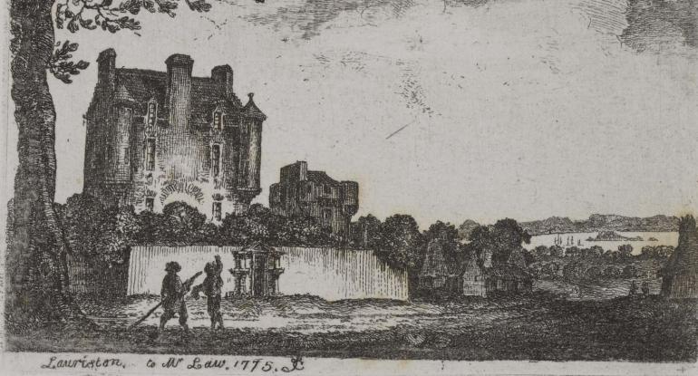 HIstorical Etching of Lauriston Castle in Edinburgh