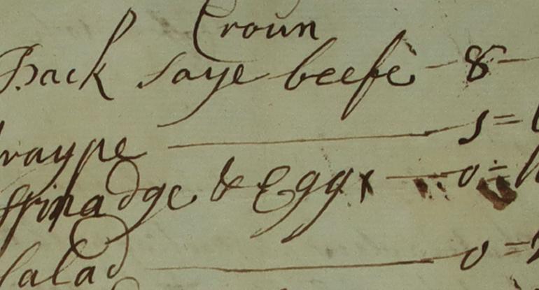 Handwritten text on an 18th century tavern bill