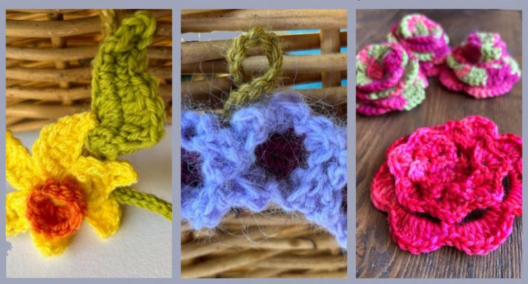 A variety of crocheted spring flowers