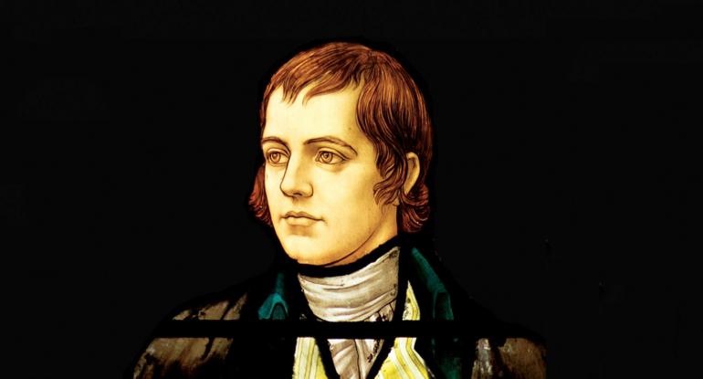 Stained glass window showing Robert Burns