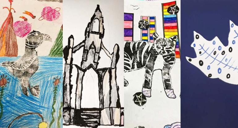 The four winning artworks for the October schools competition