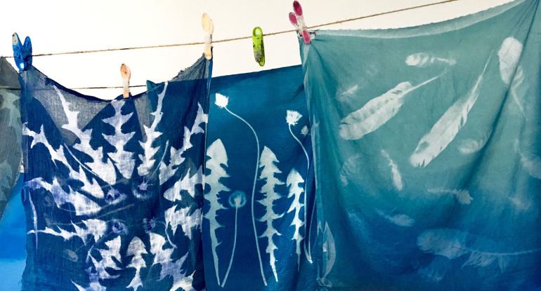 Cyanotypes on Fabrics and Paper