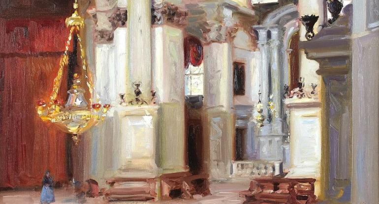 F.C.B. Cadell, Interior – Santa Maria della Salute, Venice, 1911. On loan from a private collection.