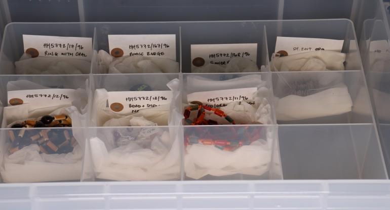 A set of 1960s jewellery and accessories packed for long-term conservation and ease of access © City of Edinburgh Council Museums & Galleries; Museum Collections Centre