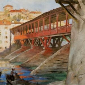 Painting of the Bassano Bridge, Venice by artist Charles H Mackie