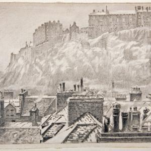 Ernest Stephen Lumsden, Edinburgh Castle in Snow, 1926, pencil on paper