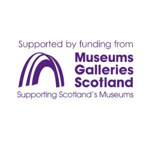 Funded by Museums Galleries Scotland logo in purple