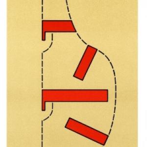 Artwork of a boat's rudder in cream and red by artist Ian Hamilton Finlay