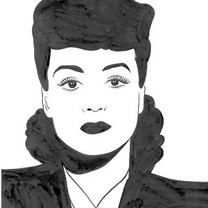Black and white image of Joan Crawford. Painted in Ink on paper
