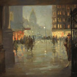 Robert Easton Stuart, Maule's Corner after Rain, Edinburgh, 1925, oil on canvas