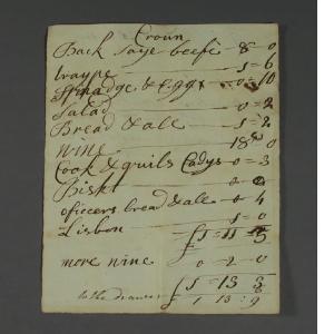 Handwritten text on an 18th century tavern bill