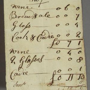 Tavern bill listing caddies, wine and cook